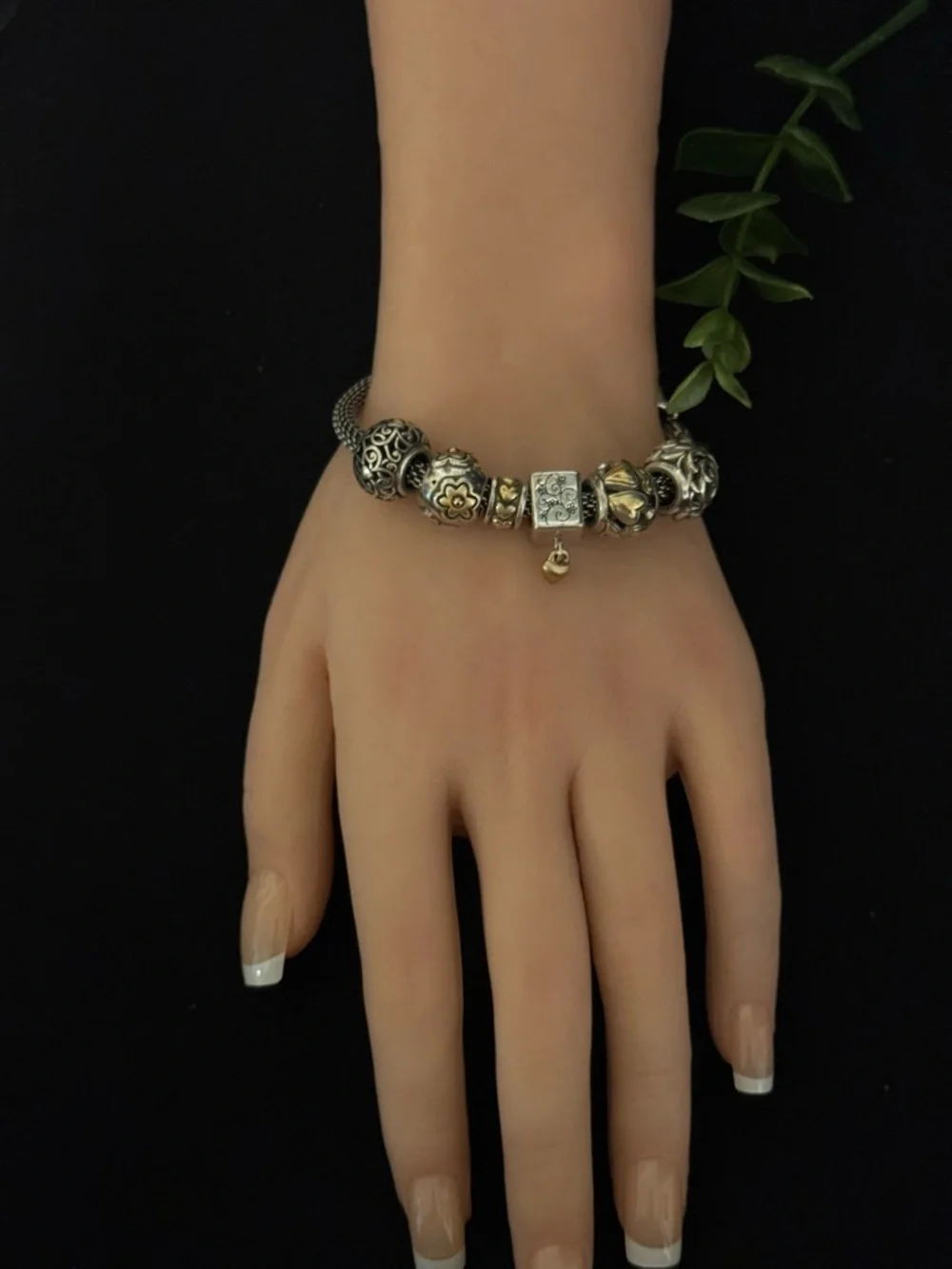 Brighton Two-Tone Silver Bracelet with Gold Heart & Floral Charms - Picture 9 of 9